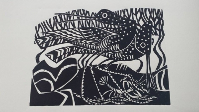 Spotted Redshank ~ woodcut by Julian Witts